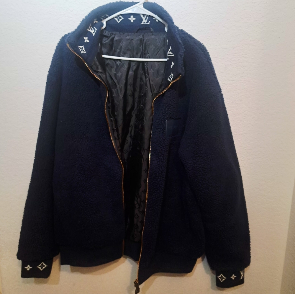 Vintage Louis Vuitton Sherpa Navy Blue Jacket In Excellent Condition XL